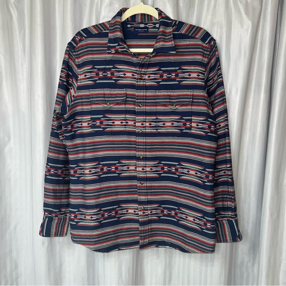 Proper Cloth Mens Japanese Navy Striped Aztec shirt with snap buttons Custom siz